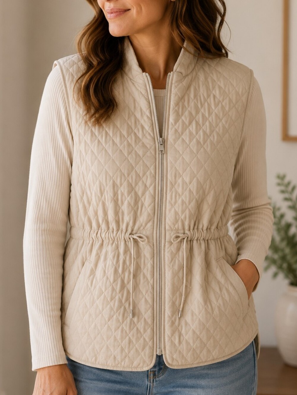 TALBOTS QUILTED DRAWSTRING VEST